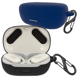 [2 Pack] easyBee Case Compatible with JBL Endurance Peak 3 Bluetooth Headphone Charging Cover with 2 Keychain, Soft Liquid Silicone Ultra Thin Shockproof Protective Kit - Black Blue