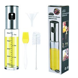 KITCHENTOOL Glass Kitchen Oil Sprayer Set - BBQ Cooking Mister Stainless Sprayer - Refillable 100ML - Baster - Brush Cleaner