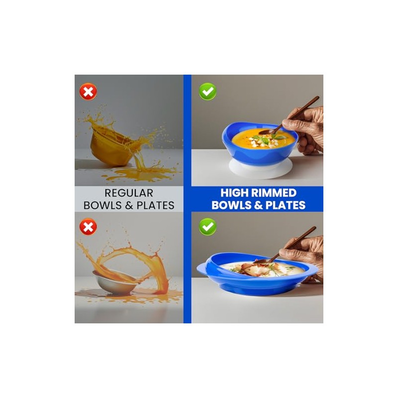 Spill Proof Scoop Plate and Bowl with Non-Skid Suction Base,