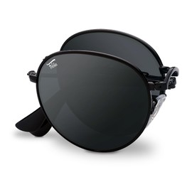 Round Folding Sunglasses Polarized, UV400, UVA, UVB Protection for Men Women, Folding Sunglasses Leather Case