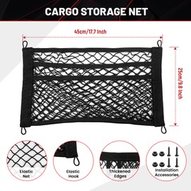RED WOLF 3 Layer Small Cargo Net 17.7" x 9.8" Elastic Stretchable Bungee Nets Storage Mesh Pocket Organizer Mounting w/8 Screw and Built-in Hooks for SUV Truck Camper Accessories