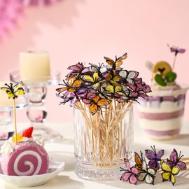 CHENGU 100 Pcs Fancy Toothpicks, 4.7 Inch Cocktail Picks Fancy Sticks for Appetizers, Handmade Bamboo Appetizer Fruit Skewers Food Picks for Wedding Valentines Holiday Decoration(Butterfly)