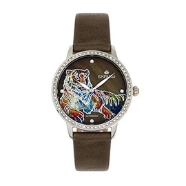 Empress Diana Automatic Engraved MOP Leather-Band Watch, Olive, One Size, EMPEM3001