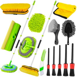 DGHEYQT 62'' Car Wash Brush with Long Handle, Car Wash Kit with Tire Brush, Tower, Window Squeegee, Chenille Microfiber,Car Detailing Brushes, Car Cleaning Brush Kit Supplies for Car, Truck, SUV, RV