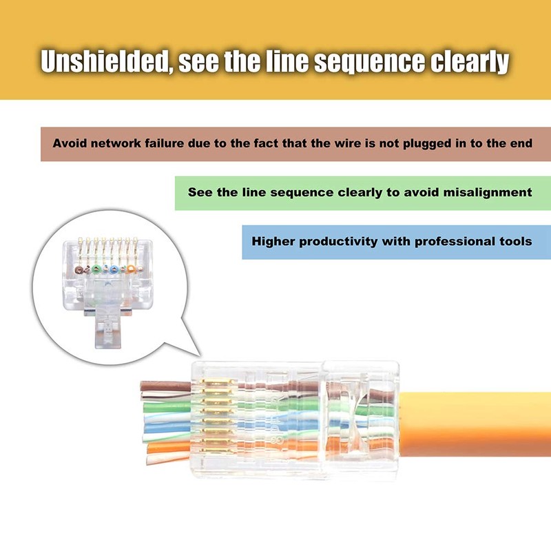 VCELINK Pass Through RJ45 Connector CAT5 CAT5E RJ45 Ends 50pcs