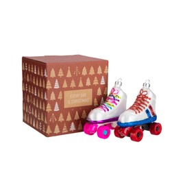 Every Day is Christmas Glass Blown Ornaments Cute Hand Made Figurines Tree Decoration, Roller Skates Set of 2