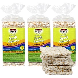 Ultra Thin Whole Grain Spelt Squares Salted - Fat Free, Non GMO - Low Calorie Snacks - All Natural - 3 Pk