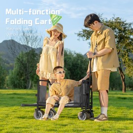 Whitsunday Collapsible 3 in 1 Wagon,Heavy Duty Collapsible Foldable Carts with Wheels, Folding Utility Wagon with Table Converts to Bench Grey