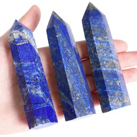QINJIEJIE Lapis Lazuli Crystals Tower 4 Inch Large Healing Stone Crystal Stone Towers 1 Piece Rock Crystal Hexagonal Point Bars Gemstones for Wicca Crystal Grid Reiki Meditation 9-10 cm