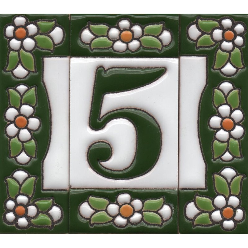 Green Floral Ceramic House Numbers & Letters Tile Size 7.5cm
