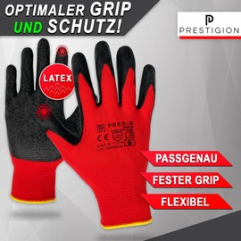PRESTIGION Work Gloves Men's Size 11-XXL (12 Pairs) - Latex Gloves Work - Abrasion Resistant - Ideal for Construction Sites and DIY or the Garden