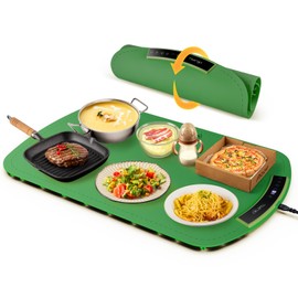 Food Warming Mat for Party - Electric Warming Tray with 8 Temprature Adjustable - Fast Full Surface Heat in 5S, 4 Hours Safe Timer, Easy to Clean with Nano-Material, for Buffet, Dark Green