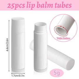 Empty Lipstick Sleeves, Pack of 25 Lipstick Tubes, Plastic Empty Lip Balm Refillable with Cap for DIY Homemade Lip Balms (White, 5 g)