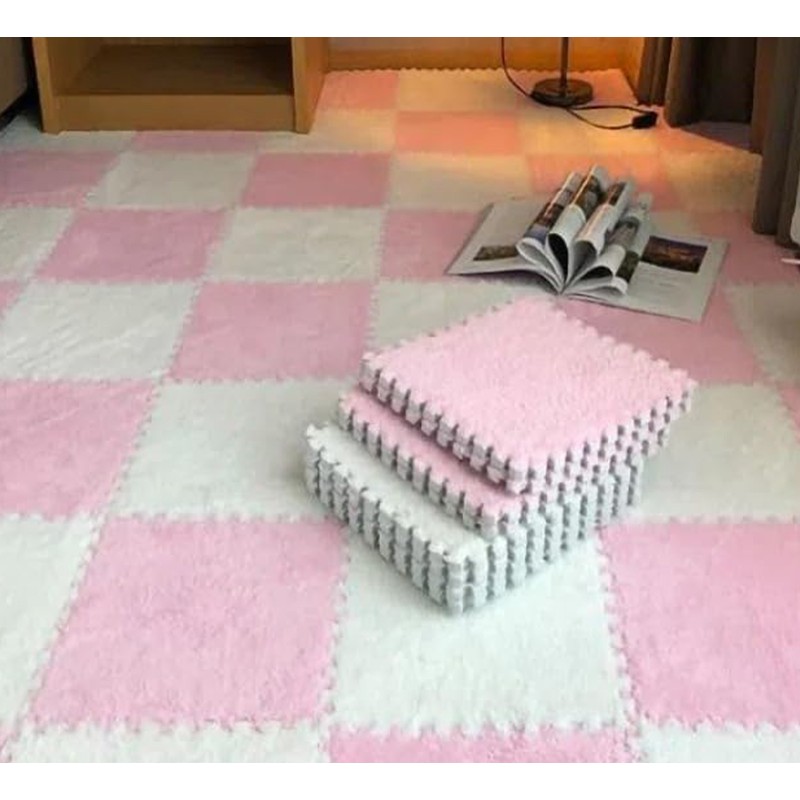 10pcs Plush Foam Floor Mat Color Blocking Split Joint Interlocking
