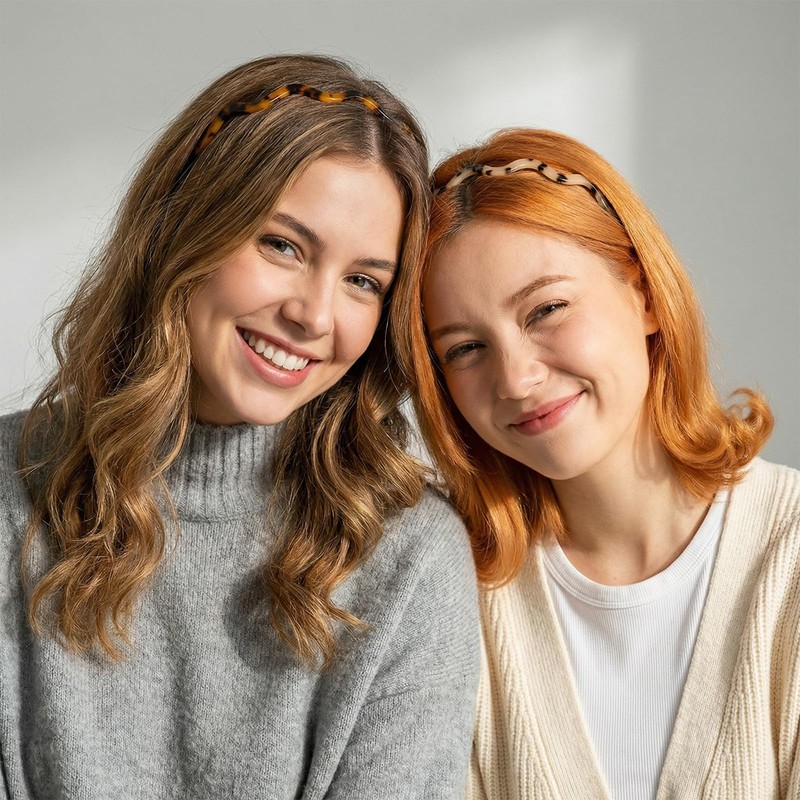 2PCS Wavy Headband Acetate Non-slip Thin Headbands with Teeth