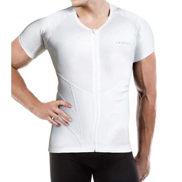 RELAXSAN Posture 4070-RP (White M) T shirt, Back Straightener Posture Corrector for Man, Lumbar Support, Breathable