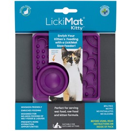 LickiMat Kitty Combination Slow Feeder with Micro Dish for Added Hydration Kittens and Small Cats (Purple)