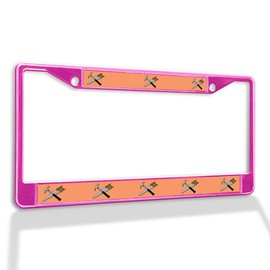Fastasticdeals Metal Insert License Plate Frame Saw and Hammer Weatherproof Car Accessories Hot Pink 2 Holes Solid Insert