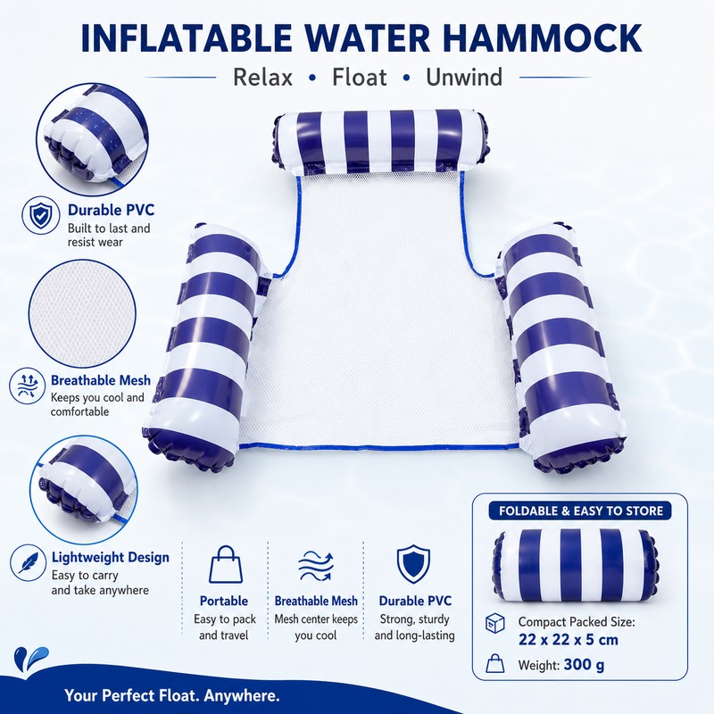 Adult Inflatable Water Hammock Pool Float – 4-in-1 PVC Lounge
