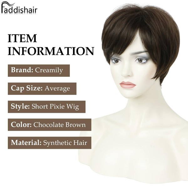 Faddishair Wig Short for Women Wig Pixie Cut Layered Natural Wig Brown Synthetic Hair Short Wig (Chocolate Brown)