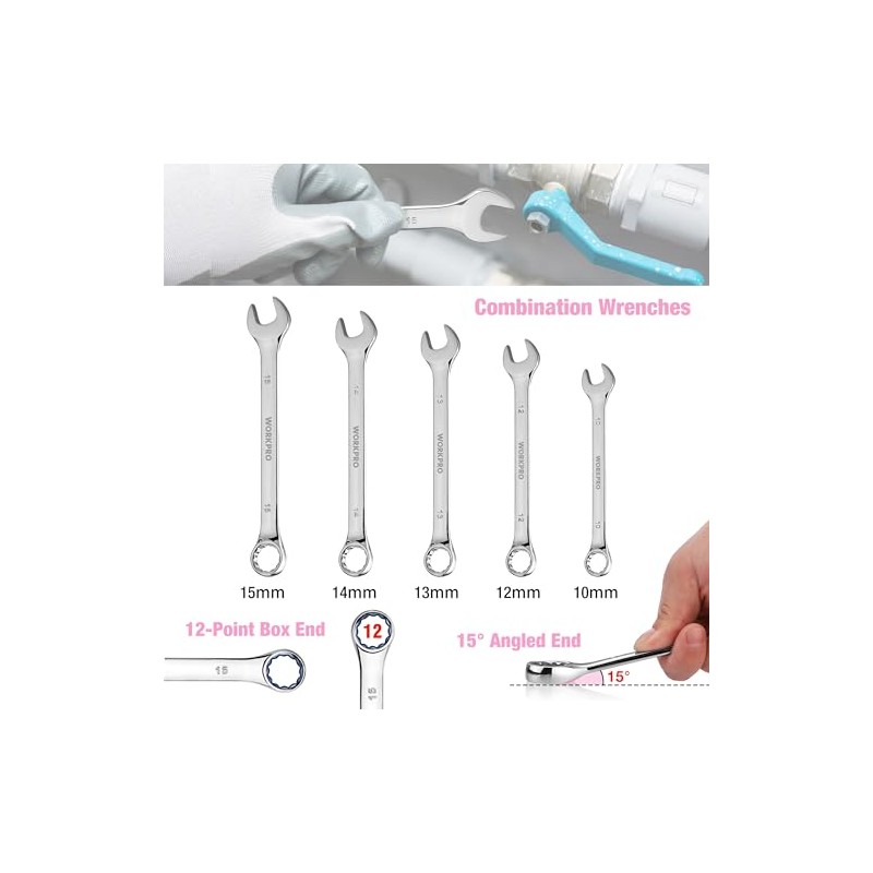 WORKPRO 284PCS Pink Tool Set, Portable Home Basic Tool Kit