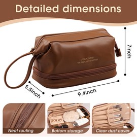 Abiudeng Makeup Bag,Make up Bag,Toiletry Bag,Small Make up Bag,Travel Toiletry Bag, Toiletries Bag,Cosmetic Bag with Compatments,Large Capacity,Portable,PU Leather,Toiletry Bags for Women-Brown