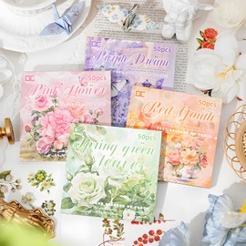 Snycler Scrapbooking Supplies, Vintage Journaling - 100 Sheets PET & 100 Sheets Paper Stickers, DIY Craft Stickers for Junk Journals, Ephemera Sticker Book, Seasonal Themes, Pre-Cut Designs