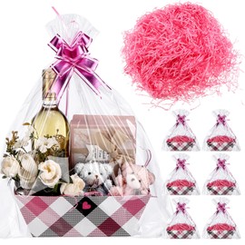 Dunzoom 22 Pcs Valentine's Day Empty Gift Basket Set Empty Market Tray Heart Gift Basket with Transparent Bags and Ribbon Pull Bows for Valentine's Day Wedding Holiday Party Favors(Red)