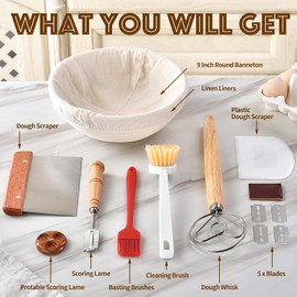 HAOCHUYI 9-Inch Round Bread Proofing Basket, Complete Sourdough Starter Kit, Essential Bread Making Tools, Perfect for Sourdough Baking, HAOCHUYI Gift Set