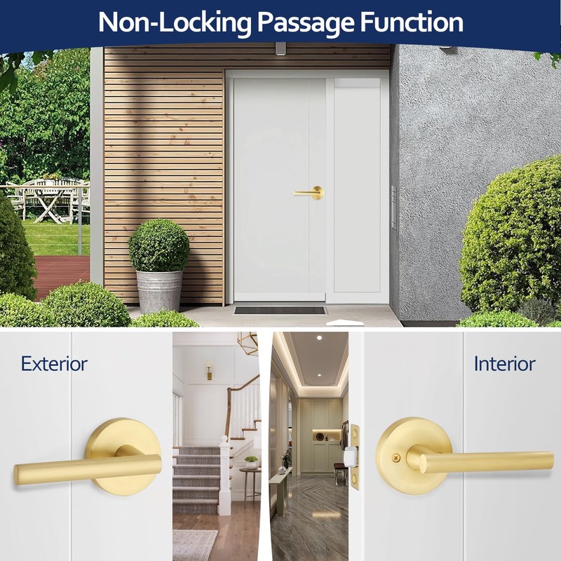 Bonpoly 2 Pack Satin Brass Door Handles, Interior Door Knobs