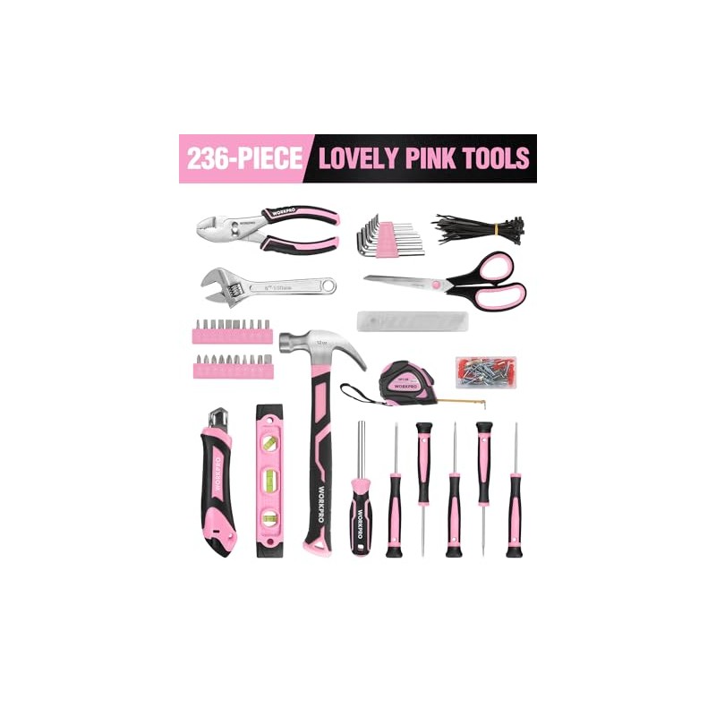 WORKPRO Pink Tool Kit - Hand Tool Set with Easy