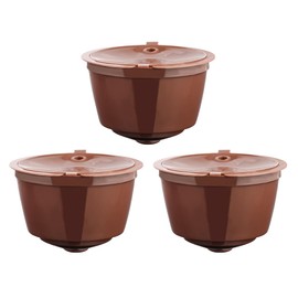 Laroal 3Pcs Coffee Reusable Refillable Pods, Do lce Gu sto Machines Coffee Pod,Reusable Coffee Capsule for Do lce Gu sto with 1 Plastic Spoon and 1 Cleaning Brush,Brown