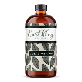 Earthley Wellness Cod Liver Oil – Natural Source of Vitamins A & D, Omega-3 Fatty Acids, Immune & Brain Health Support, Line-Caught Cod, Non-GMO, (8oz Cod Liver Oil)