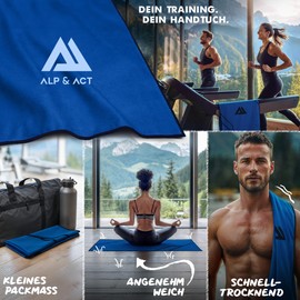 ALP & ACT Microfibre Towel for Fitness & Sports – 100% Recycled – Extra Compact & Absorbent – Sports Towel for Gym, Yoga, Sauna Towel – Microfibre Towels & Fitness Towel – Blue, 140 x 70 cm