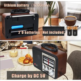 Retro Vintage Radio, Portable AM FM Radios Stereo Speakers Battery Operated or USB Charging, Transistor Shortwave Radios Support Bluetooth Speaker,TF Card (Grey)