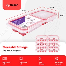 IceTopper Plus Ice Cube Tray with 2 Attached Lids - Easy Release Ice Cube Molds, 16 Cubes per Tray, Stackable & Dishwasher Safe, 100% Food Grade Silicone, BPA Free & Recyclable (4 Pack)