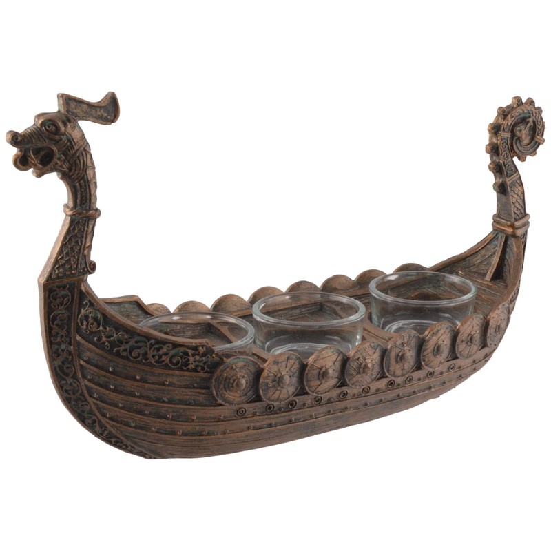Nordic Drakar Viking Ship Tea Light Holder Bronze 3 Tea