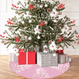 Christmas Tree Skirt Pink Christmas Tree Skirt 60inch Xmas Winter Tree Skirt for Christmas Indoor Outdoor Decorations