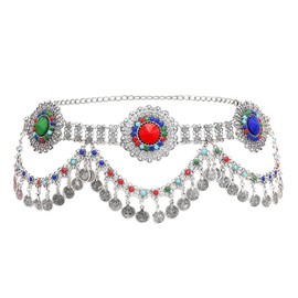 Navoky Boho Body Chain Silver Coin Pendant Waist Chains Belts Layered Tassel Belly Chains Flower Beach Waist Charm Jewelry Accessories for Women