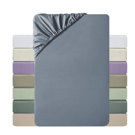 MILDLY Fitted Sheet 90 x 190 cm Satin, 100% Long Staple Cotton Silky Luxury Flat Sheet up to 25 cm Mattress Height, Oeko-Tex Certified Ashley Blue
