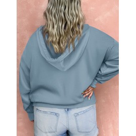 Eytino Womens Plus Size Sweatshirt Long Sleeve Button Collar Drawstring Pullover Hoodies Tops with Pockets,5X Sky Blue 104