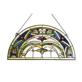 Benjara CH1P336GV24-GPN Marion Tiffany-Style Victorian Stained-Glass Window Panel 12.5" Height, Amber and Brown