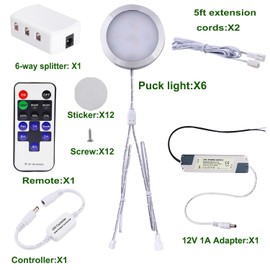 AIBOO LED Under-Unit Light Dimmable, Ultra Thin Under-Unit Light Kitchen LED 230 V with Remote Control, Durable, LED Cabinet Lighting with Fixed Wiring for Kitchen (6 Pack, Day White)