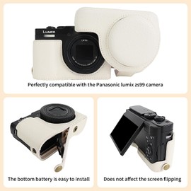 VOVMOEYA Camera Case for Panasonic Lumix DC-TZ99 with Adjustable Shoulder Strap, PU Leather Case for Lumix TZ99, Removable Cover, Stylish Protective Lightweight
