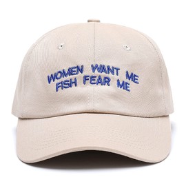 OCIOVAN Embroidered Funny Baseball Caps for Women Girl Men Youth, Women Want Me Fish Fear Me Embroidery Adjustable Trucker Hat Cotton Unisex Adult Dad Hats Hip Hop Hat,Soft top,Khaki