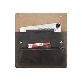 Genuine Leather Sleeve for 13/14/15-in MacBook Pro & MacBook Air, Slim Protective Laptop Case, Folio Document Organizer Leather Folder Portfolio-Grey