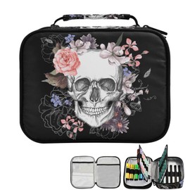 ZZKKO Colored Pencil Case Sugar Skull with Flower 96 Slots Pencil Holder with Zipper Large Capacity Pencil Case Organizer for Watercolor Pens Markers