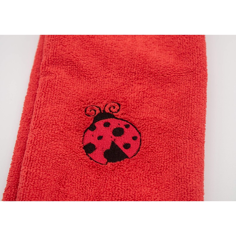 Embroidered Ladybug Hand Towel in Red - Plush and Absorbent