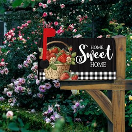 Baocicco Sweet Home Mailbox Covers Red Strawberry Buffalo Plaid Mailbox Cover Magnetic Spring Sweet Fruit Mail Box Cover Standard Size 21x18 Inch Waterproof Post Case Cover Outdoor Garden Decoration