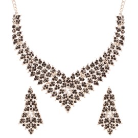 Touchstone Indian Bollywood Tinsel Town Traditional Western Taste Studded Diamond Look Faux Black Onyx White Rhinestones Designer Bridal Jewelry Necklace Set in Silver Tone for Women.